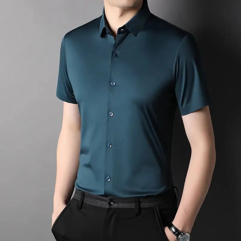 DomiGe Men's Summer Short Sleeve Blouse - Breathable, Quick-Dry, Business Casual