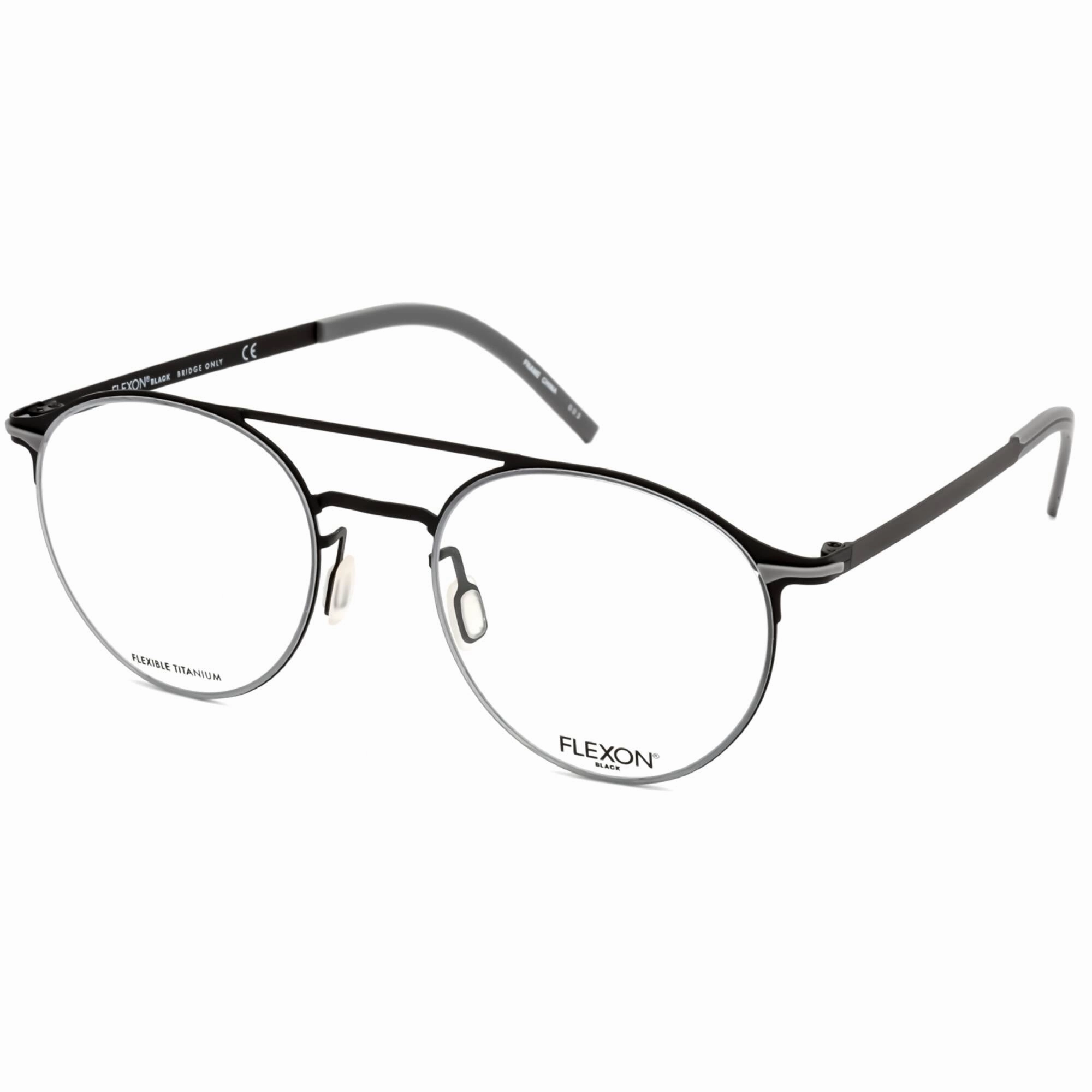 Flexon Men's Eyeglasses - Black Metal Round Full Rim Frame | FLEXON B2003 001