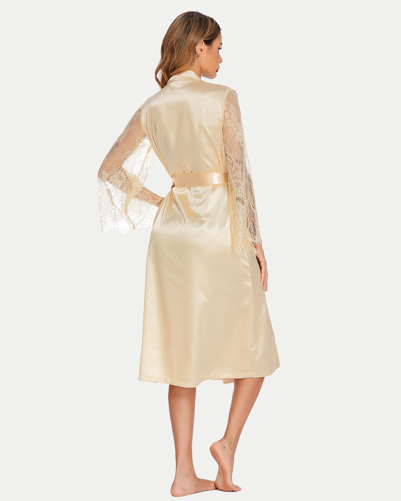 Floral Long Sleeves Lace Kimono Robe