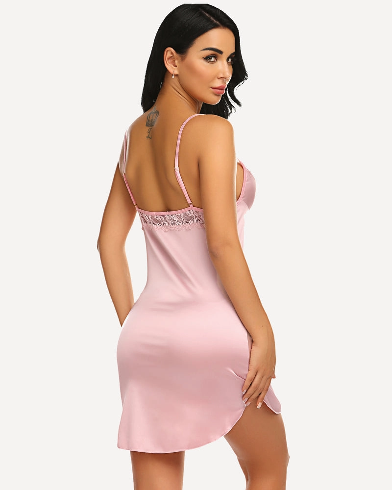 Floral Satin Lace Mini Full Slip Dress