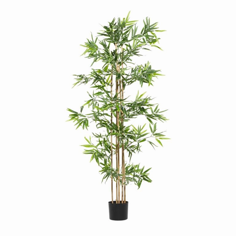 GREEN POLYESTER BAMBOO ARTIFICIAL TREE WITH BLACK PLASTIC POT
