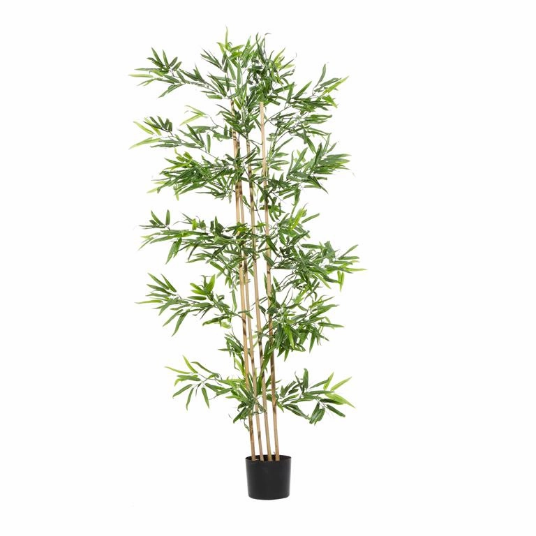 GREEN POLYESTER BAMBOO ARTIFICIAL TREE WITH BLACK PLASTIC POT