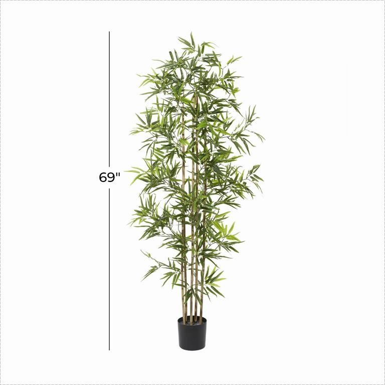 GREEN POLYESTER BAMBOO ARTIFICIAL TREE WITH BLACK PLASTIC POT