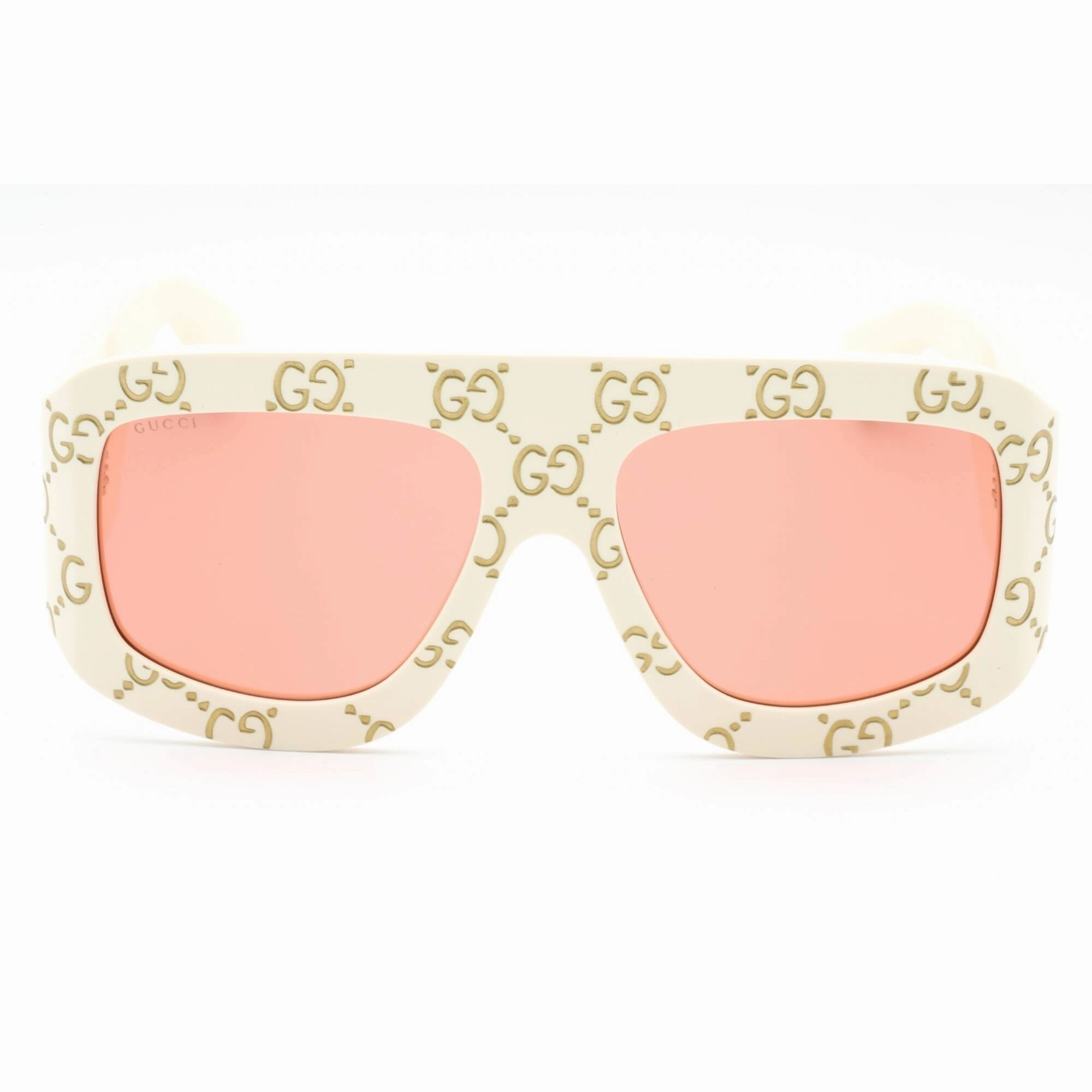 Gucci Men's Sunglasses - Ivory Plastic Shield Shape Frame Orange Lens | GG0983S 001