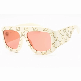 Gucci Men's Sunglasses - Ivory Plastic Shield Shape Frame Orange Lens | GG0983S 001