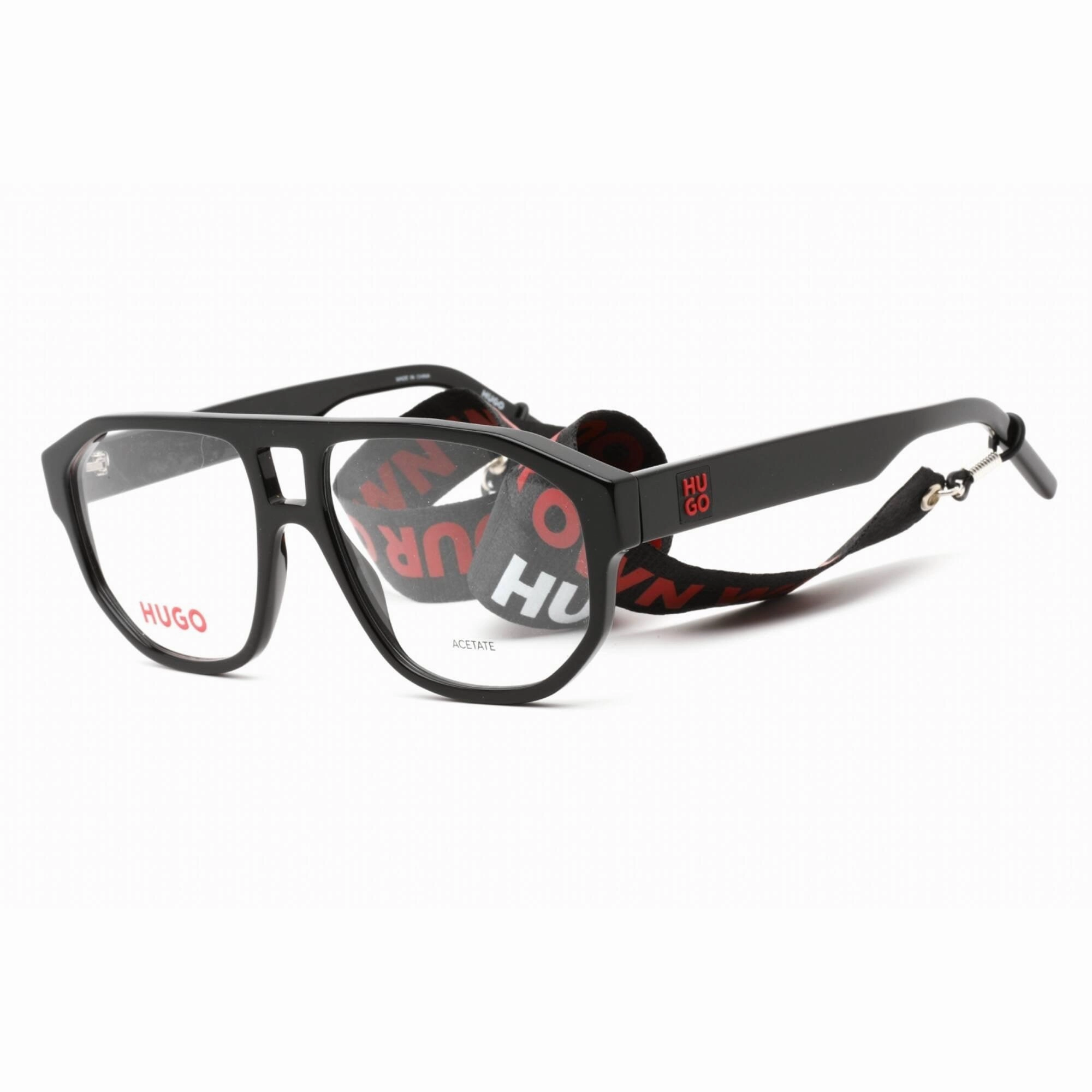 Hugo Men's Eyeglasses - Clear Lens Black Acetate Square Shape Frame | HG 1221 0807 00