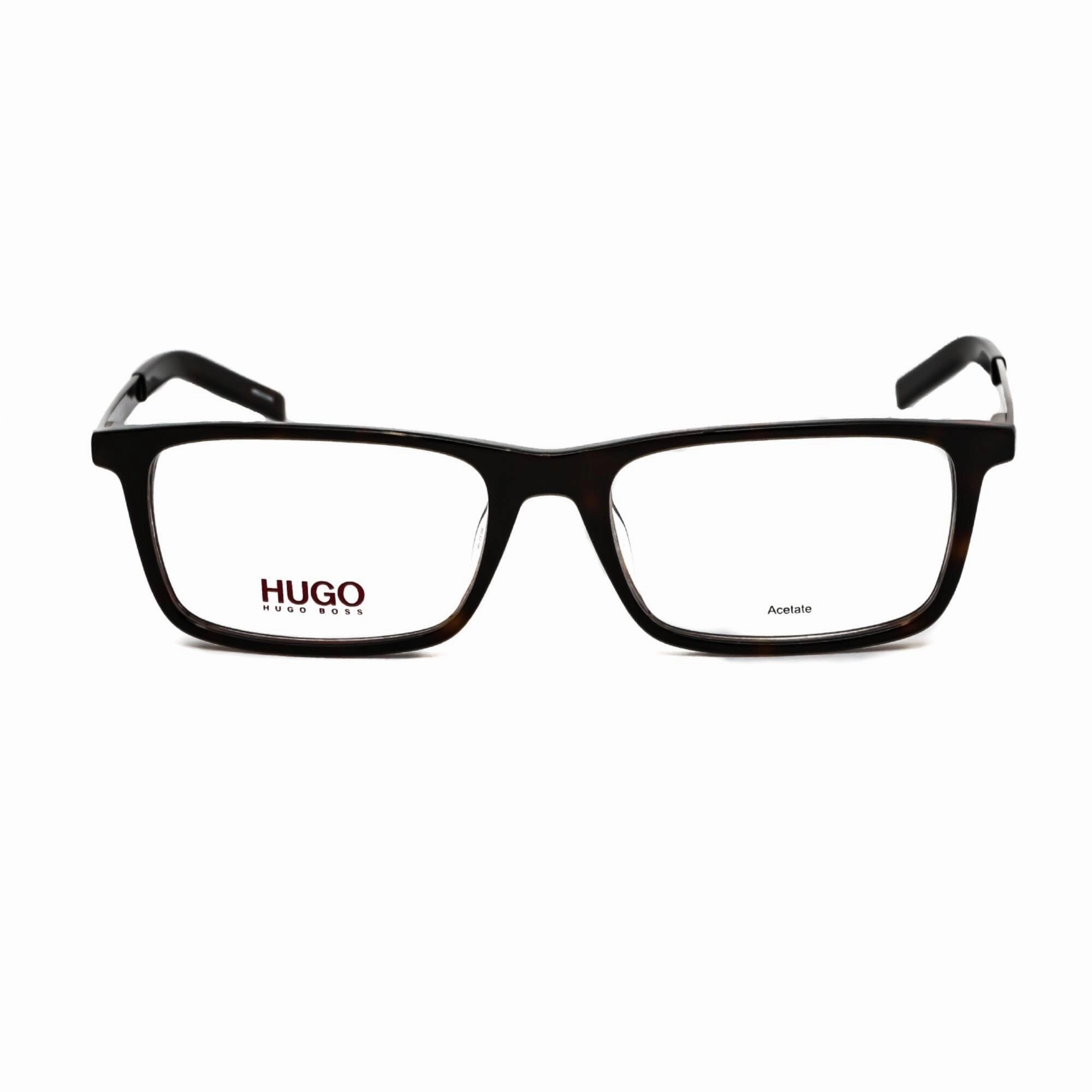 Hugo Men's Eyeglasses - Clear Lens Havana Acetate Rectangular Frame | HG 1116 0086 00