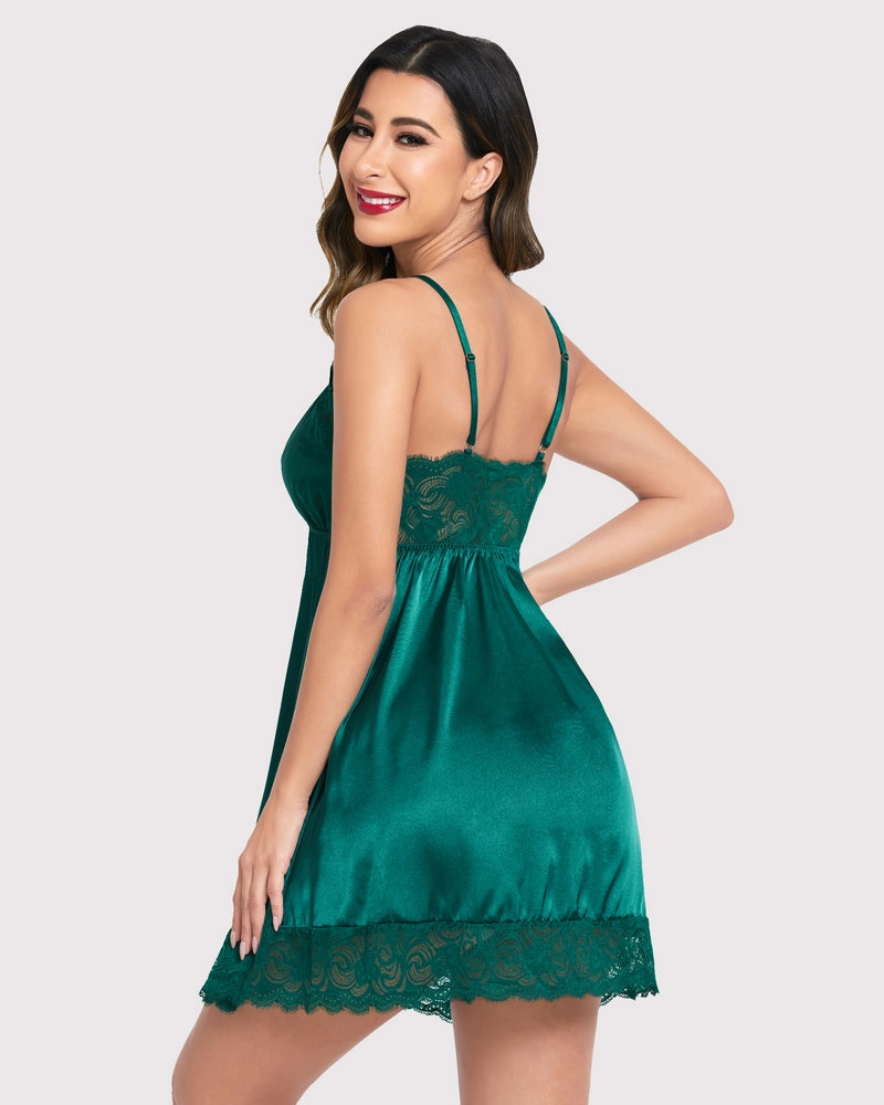 Lace Satin Leopard Slips Nightie Dress