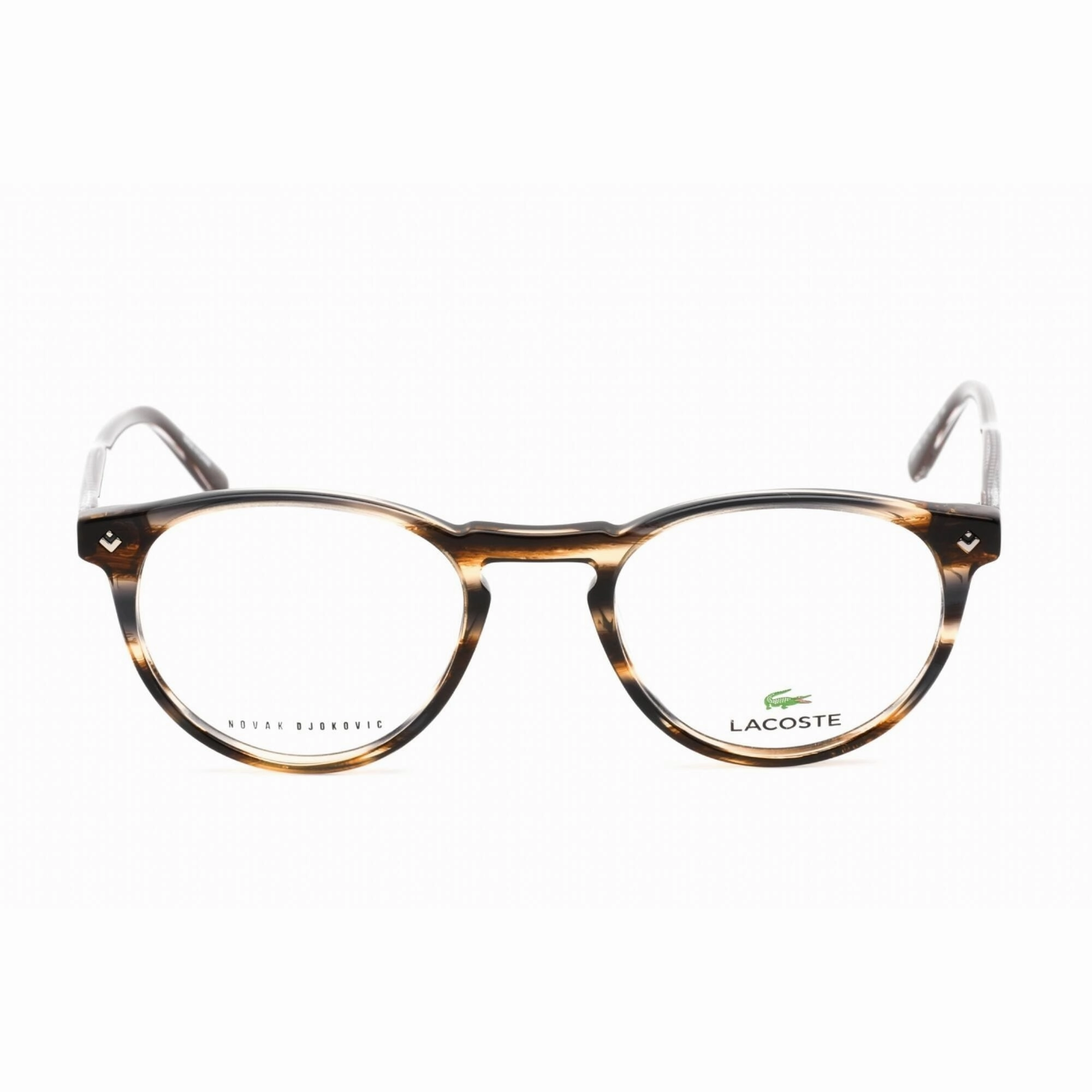 Lacoste Men's Eyeglasses - Full Rim Round Striped Brown Plastic Frame | L2601ND 210