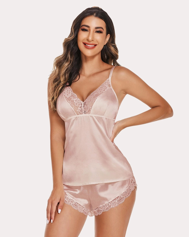 Leopard Print Lace Satin Pajamas Set