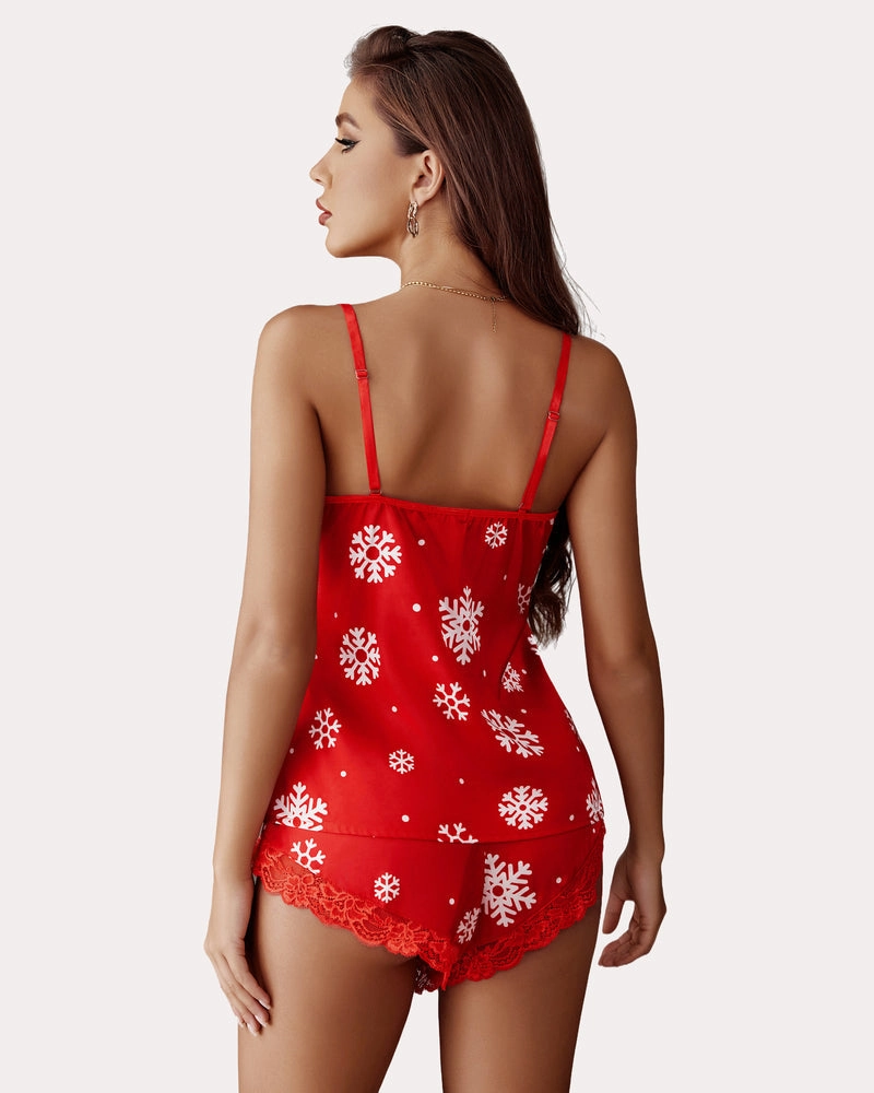 Leopard Print Lace Satin Pajamas Set