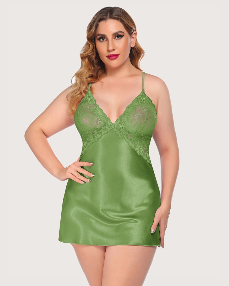 Leopard Print Satin Lingerie V Neck Lace Dress
