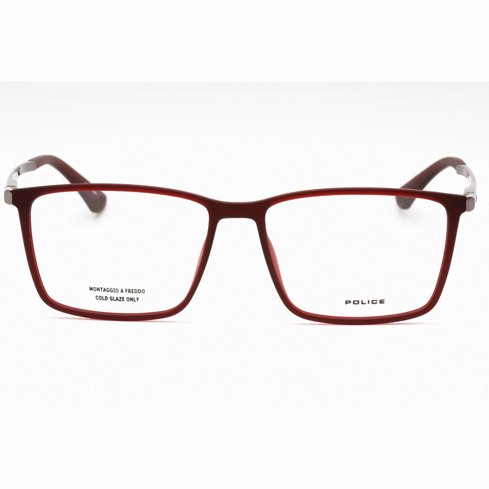Police Men's Eyeglasses - Frosted Red Plastic Rectangular Full Rim Frame | VPLG70 954M