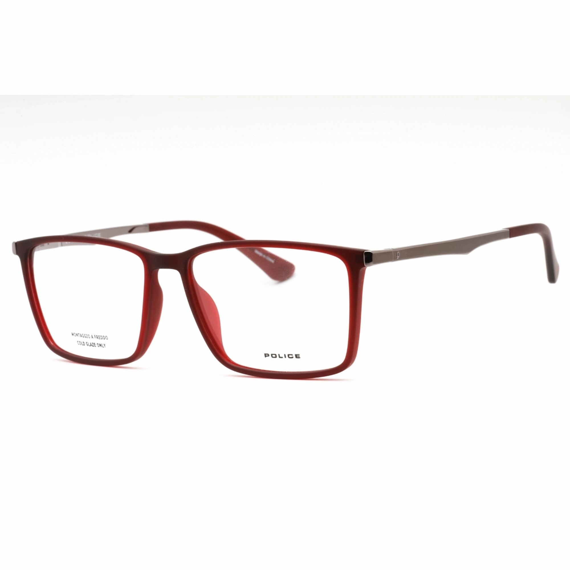 Police Men's Eyeglasses - Frosted Red Plastic Rectangular Full Rim Frame | VPLG70 954M