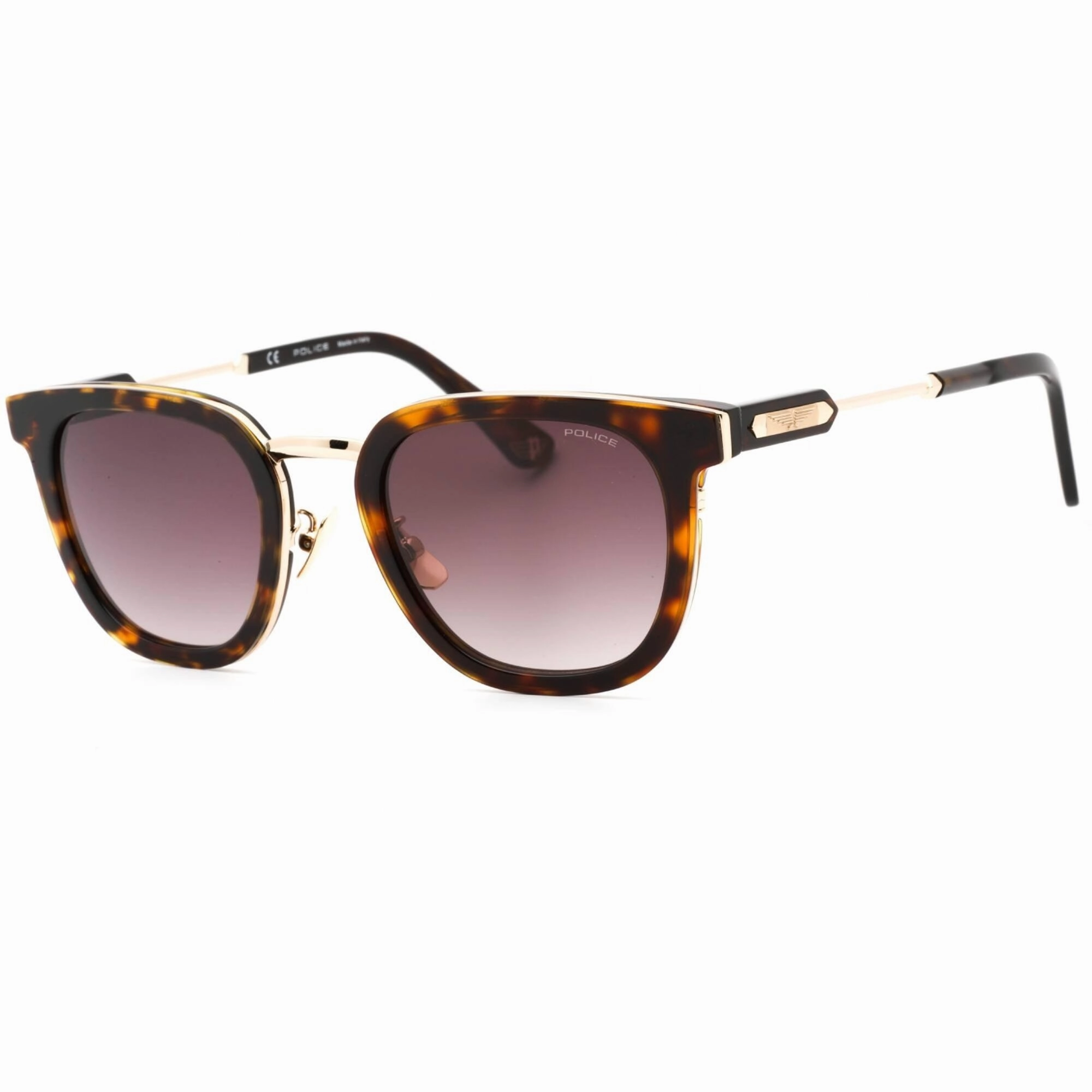 Police Men's Sunglasses - Shiny Dark Havana Metal Square Full Rim Frame | SPLF19M 0722