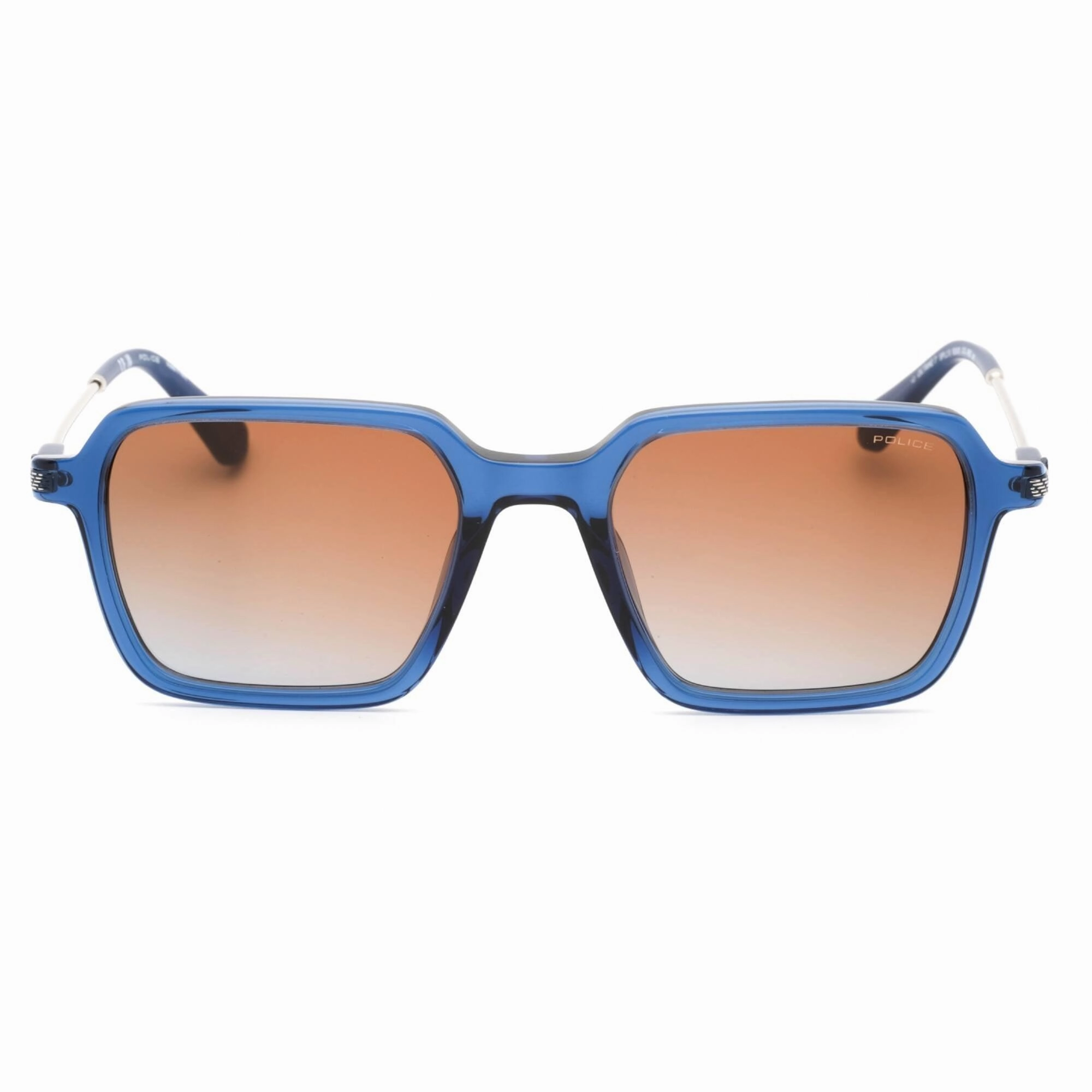 Police Men's Sunglasses - Shiny Transparent Blue Acetate Square Frame | SPLL10M 0892