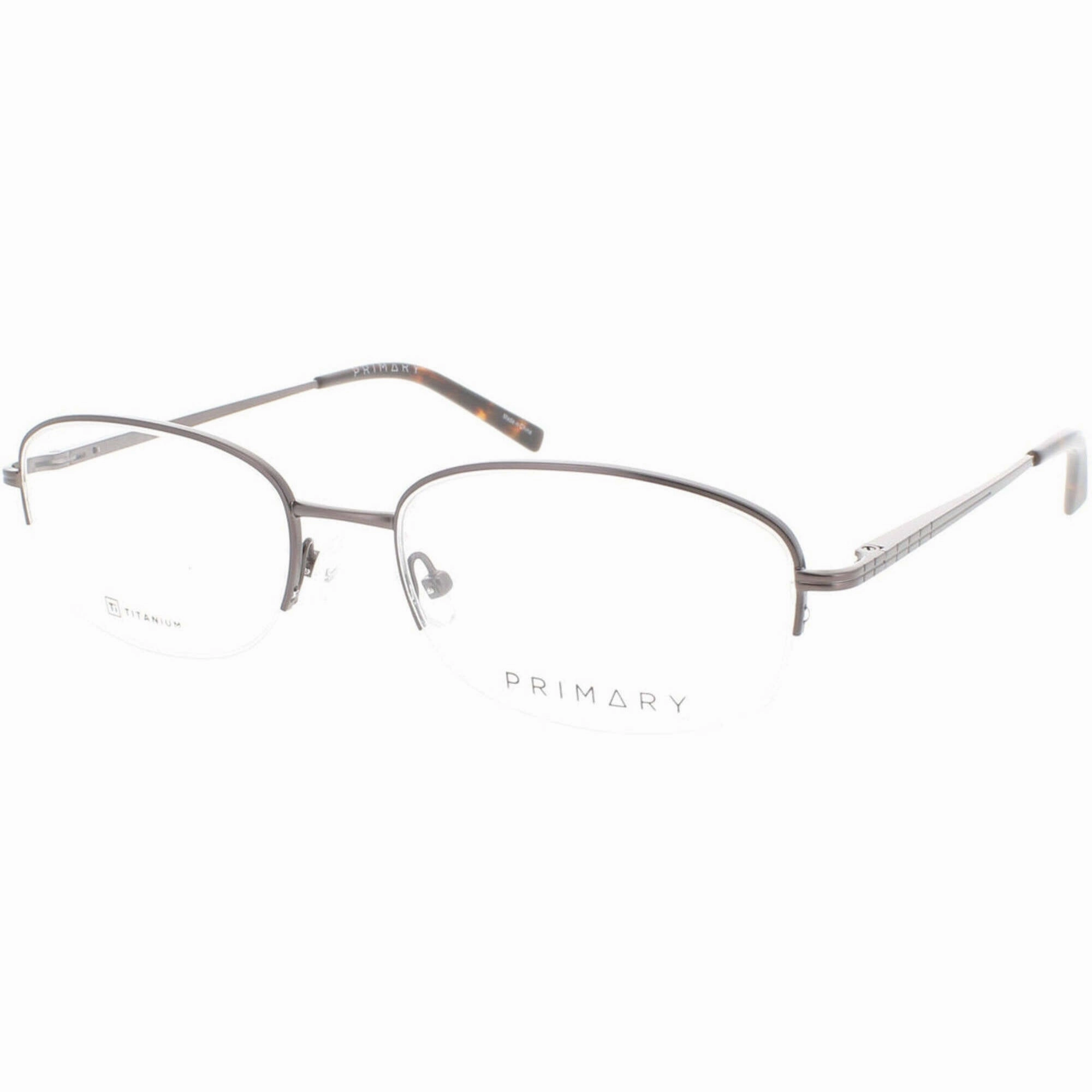 Primary Men's Eyeglasses - Demo Lens Metal Oval Shape Half Rim Frame | Pt102 Brown
