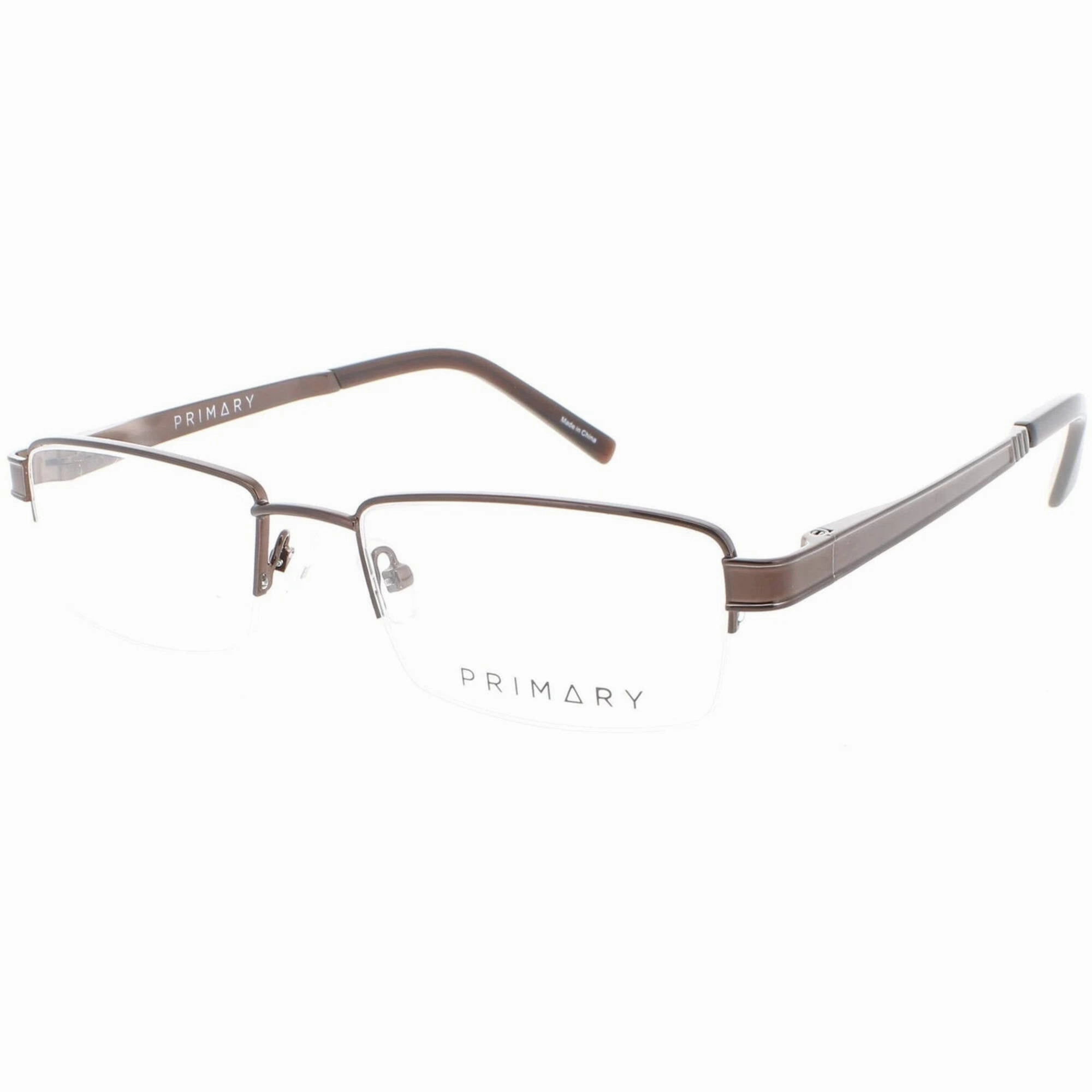 Primary Men's Eyeglasses - Demo Lens Metal Rectangular Half Rim Frame | 1071 BROWN
