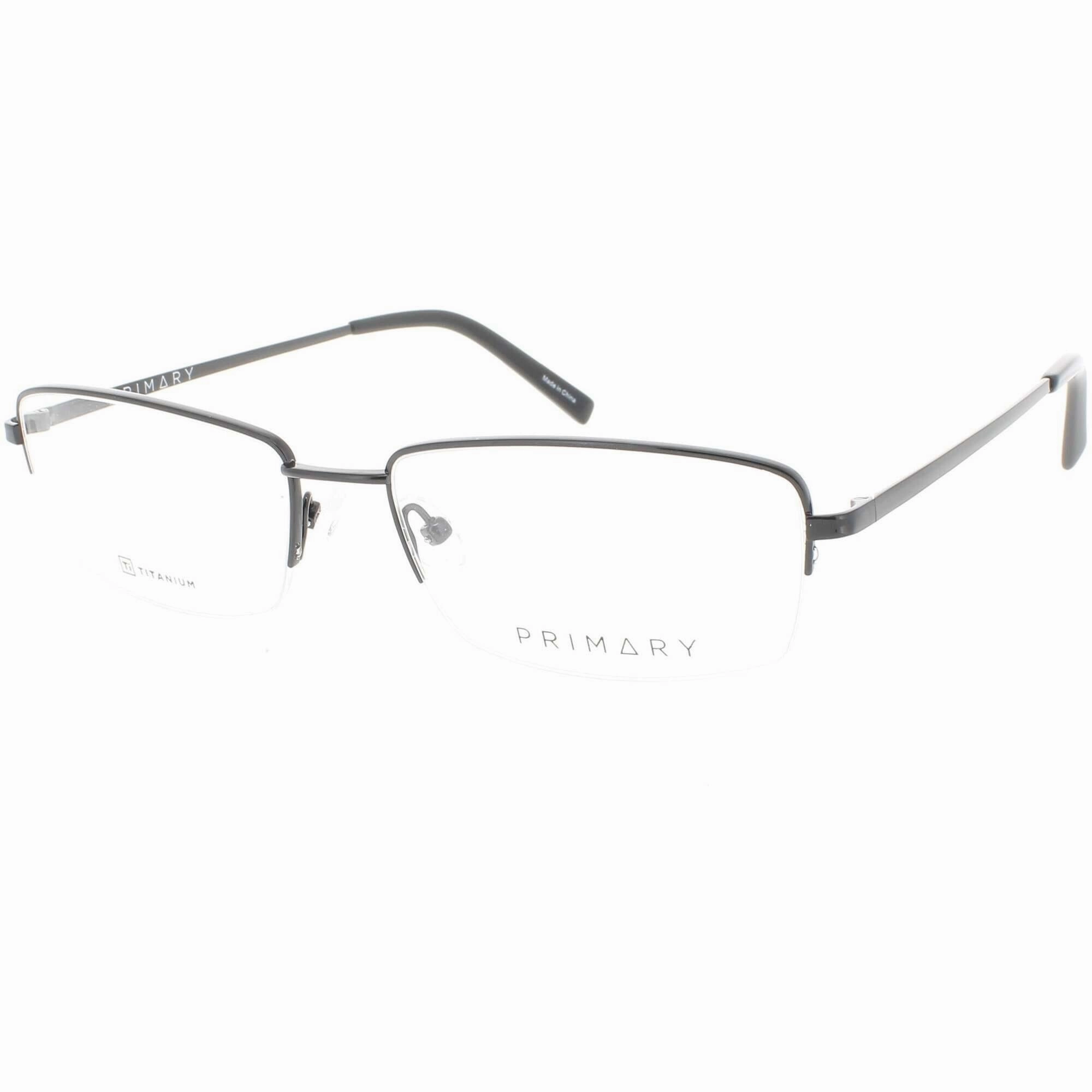 Primary Men's Eyeglasses - Demo Lens Titanium Rectangular 56mm Frame | Pt107 Black