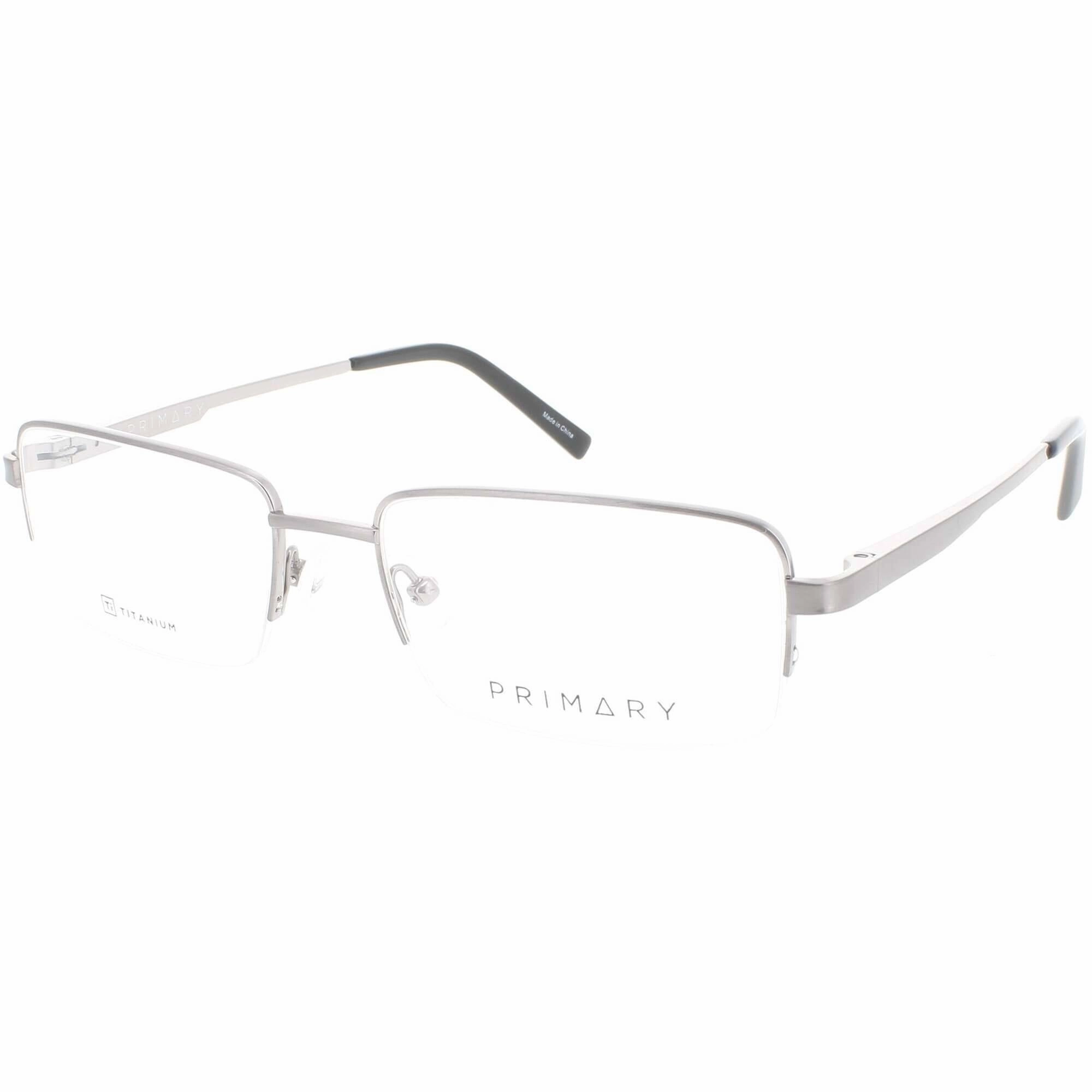 Primary Men's Eyeglasses - Demo Lens Titanium Rectangular Half Rim | Pt104 Gunmetal
