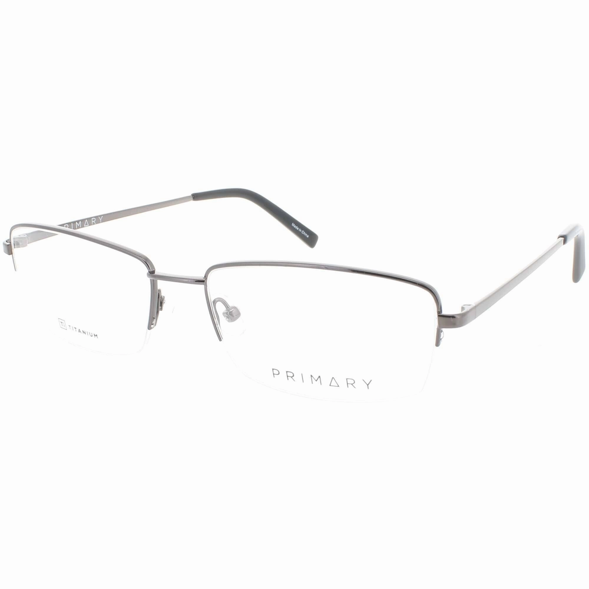 Primary Men's Eyeglasses - Demo Lens Titanium Rectangular Half Rim | Pt107 Gunmetal