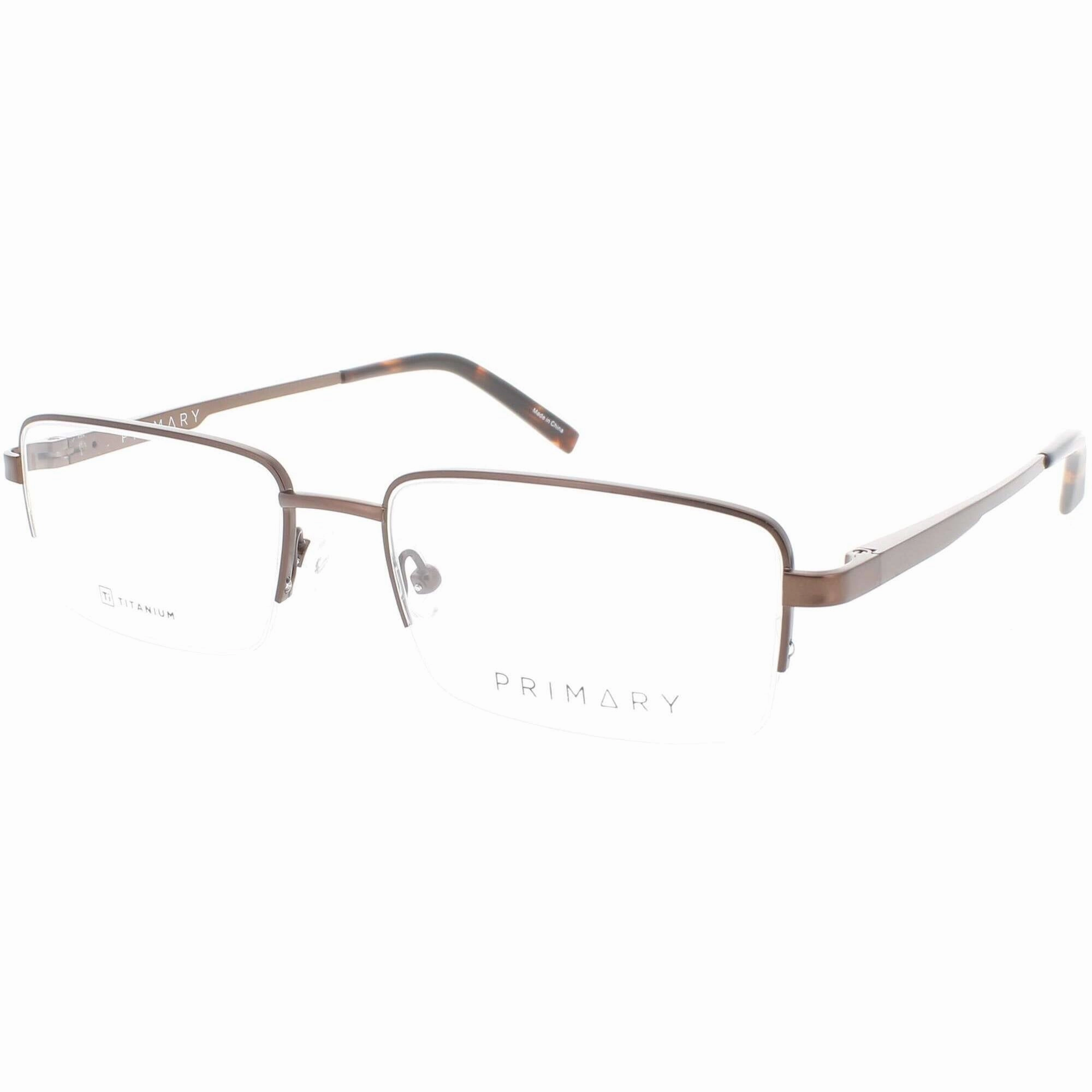 Primary Men's Eyeglasses - Titanium Rectangular Half Rim Frame | Pt104 Matte Brown