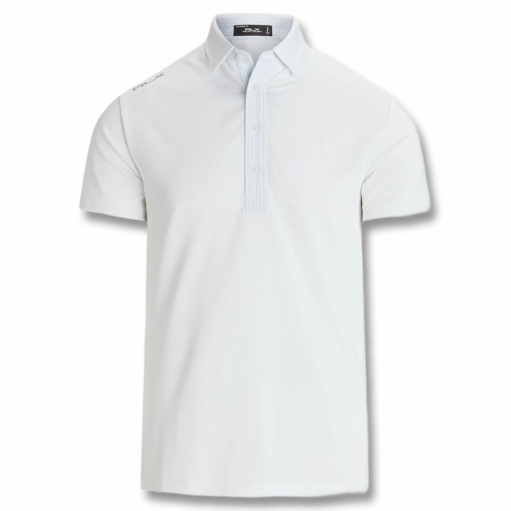 Ralph Lauren Performance Pique Collar Golf Polo Ceramice White/Office Blue - FW24 Men
