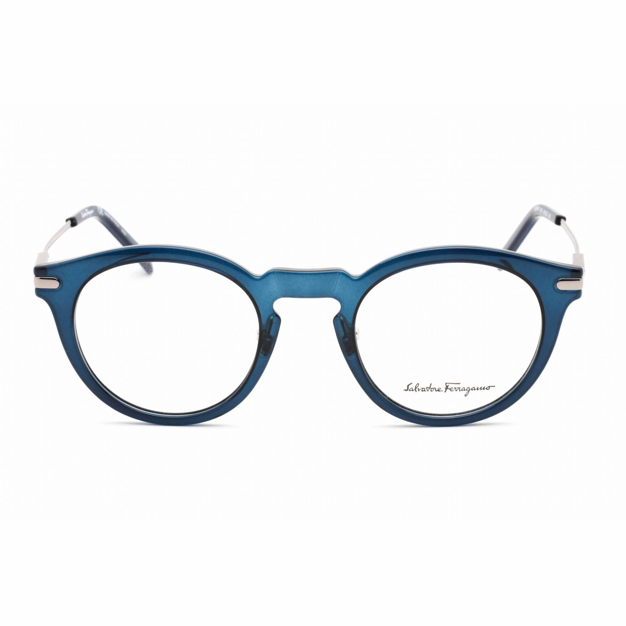 Salvatore Ferragamo Men's Eyeglasses - Round Crystal Navy Plastic Frame | SF2906 420