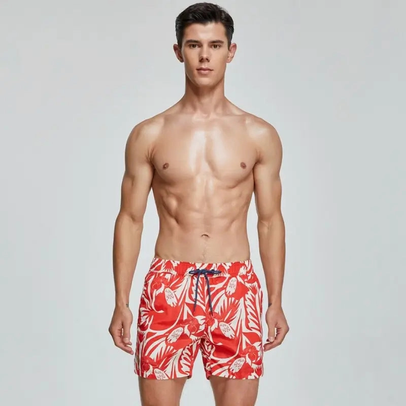 Seobean Men's Quick-Dry Beach Shorts with Elastic Waist & Tropical 231302