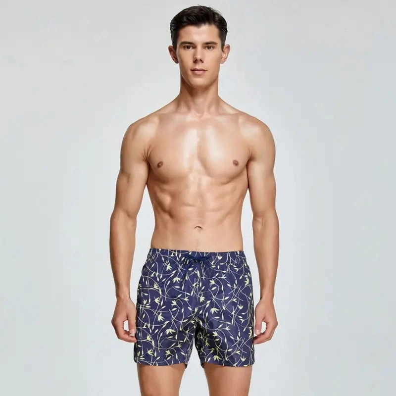 Seobean Men's Quick-Dry Beach Shorts with Elastic Waist & Tropical 231302