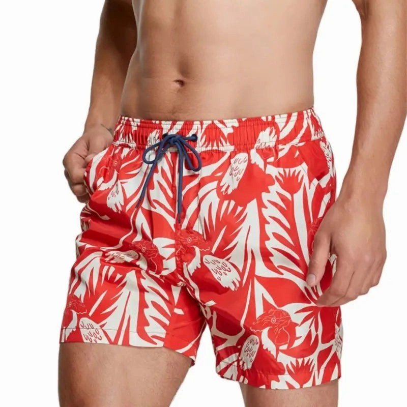 Seobean Men's Quick-Dry Beach Shorts with Elastic Waist & Tropical 231302