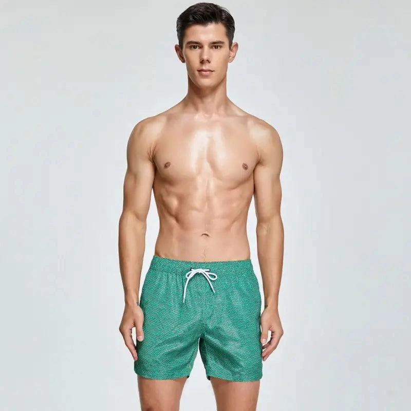 Seobean Men's Quick-Dry Beach Shorts with Elastic Waist & Tropical 231302