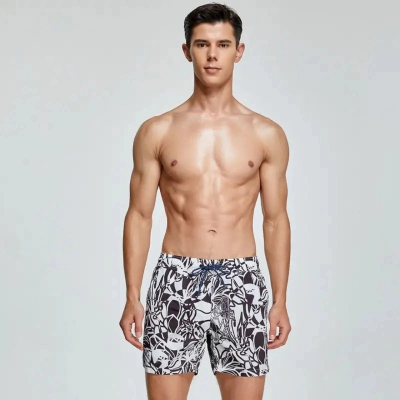 Seobean Men's Quick-Dry Beach Shorts with Elastic Waist & Tropical 231302