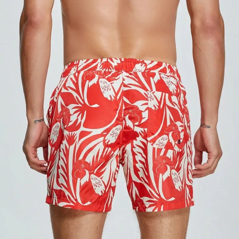 Seobean Men's Quick-Dry Beach Shorts with Elastic Waist & Tropical 231302