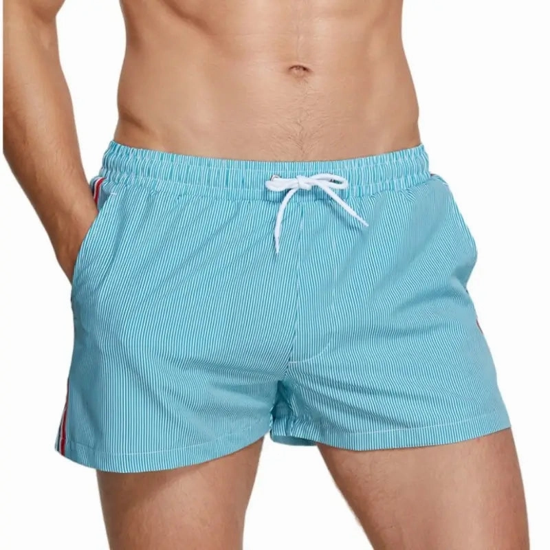 Seobean Men's Quick-Dry Board Shorts - Blue Stripe Swim Trunks with Mesh Liner 251301