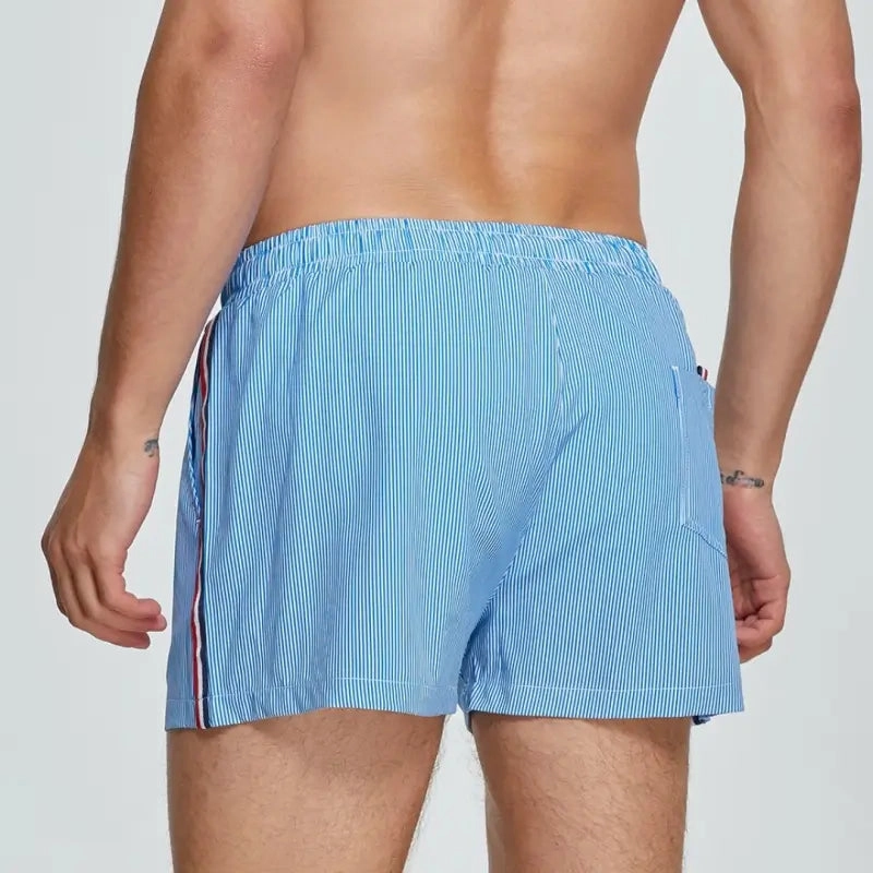 Seobean Men's Quick-Dry Board Shorts - Blue Stripe Swim Trunks with Mesh Liner 251301