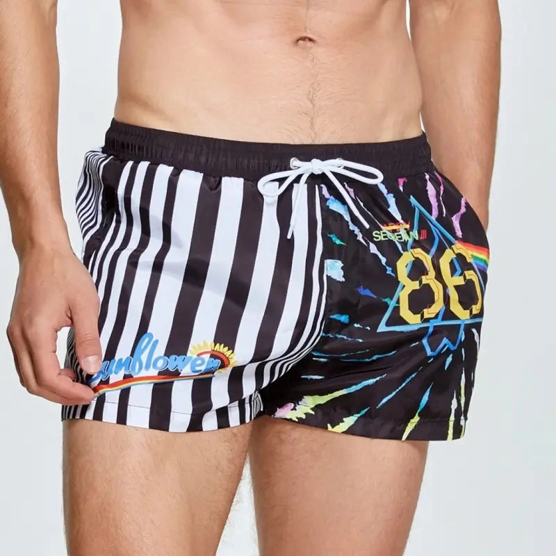 Seobean Men's Quick-Dry Swim Shorts - Beach Board Shorts with Sunflower 241301