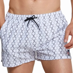 Seobean Men's Swim Shorts White Pixel Print Beach Board Shorts 241305