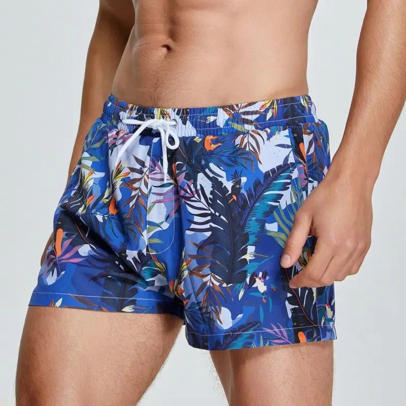 Seobean Men's Swim Shorts White Pixel Print Beach Board Shorts 241305