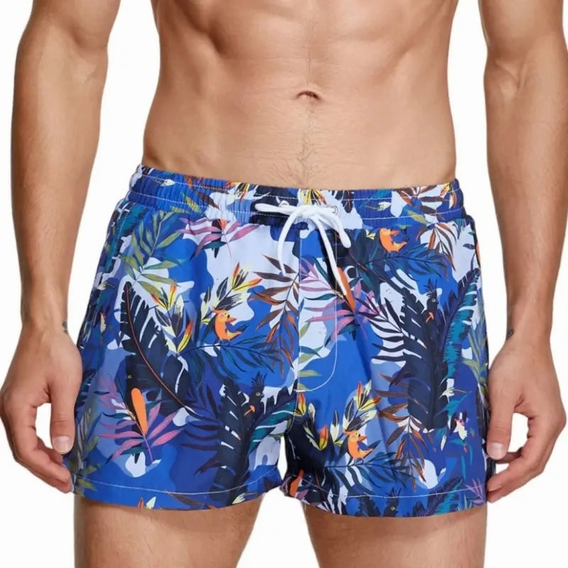Seobean Men's Swim Shorts White Pixel Print Beach Board Shorts 241305