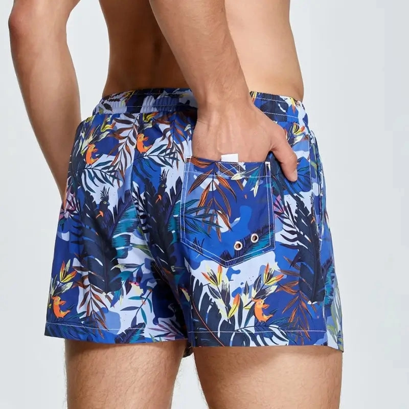 Seobean Men's Swim Shorts White Pixel Print Beach Board Shorts 241305