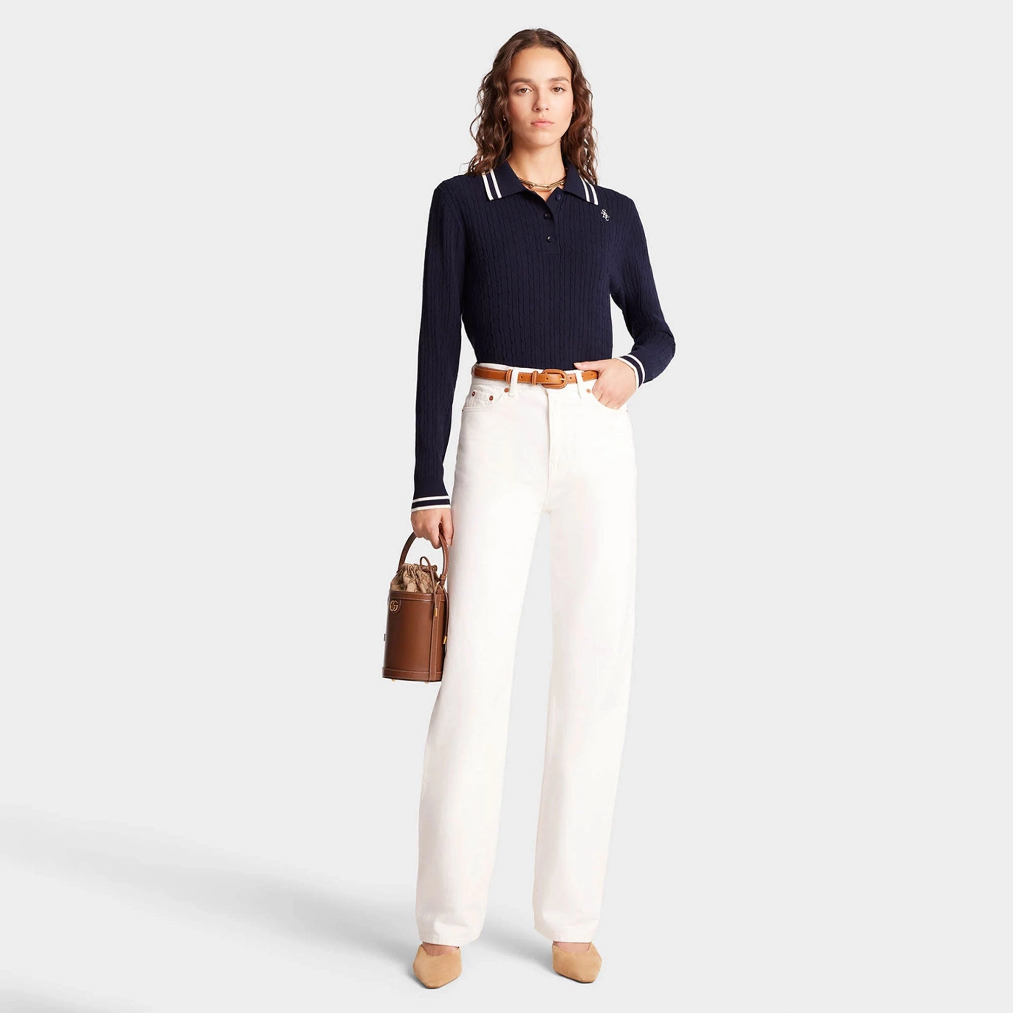 SPORTY & RICH | SRC CABLEKINT POLO { NAVY/CREAM