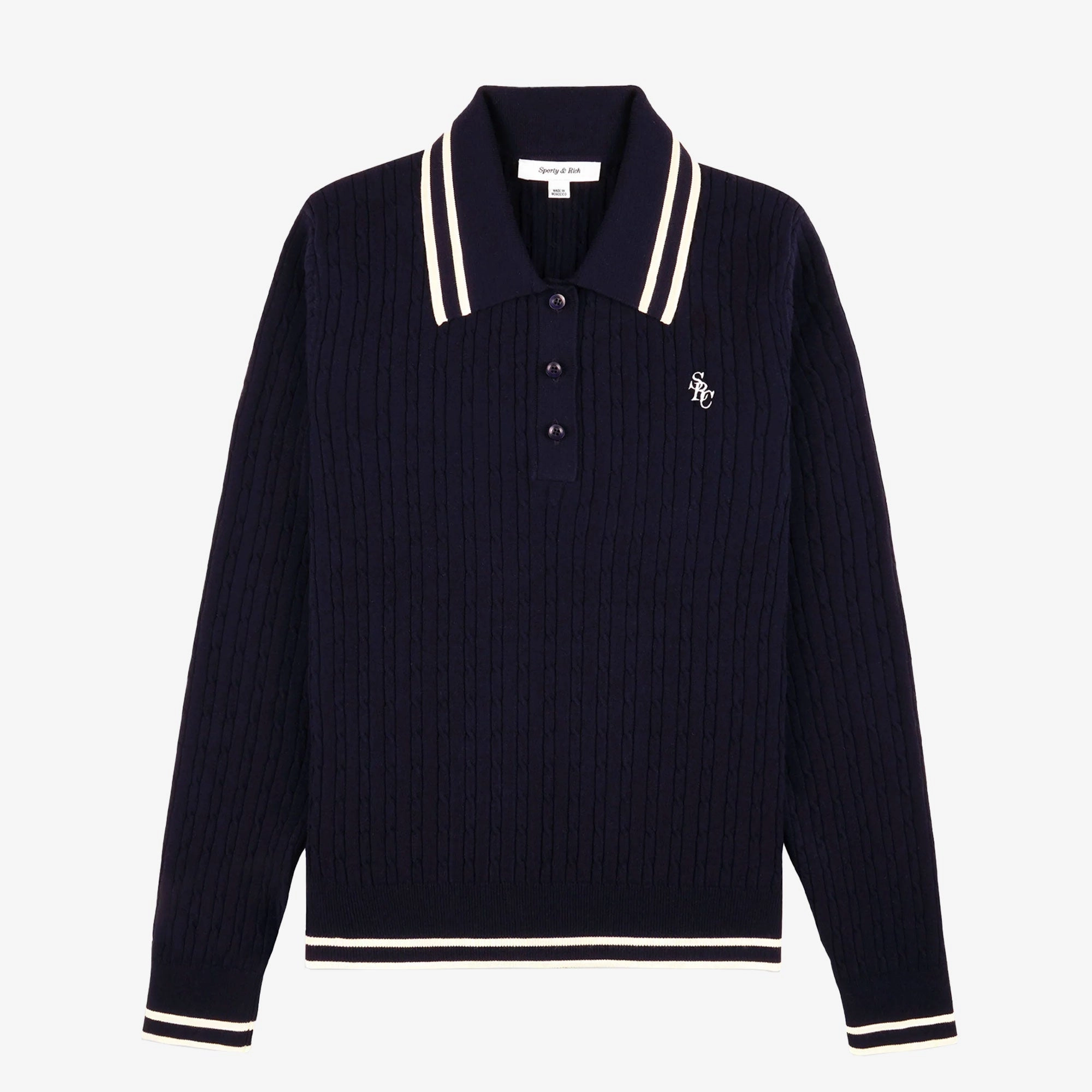 SPORTY & RICH | SRC CABLEKINT POLO { NAVY/CREAM