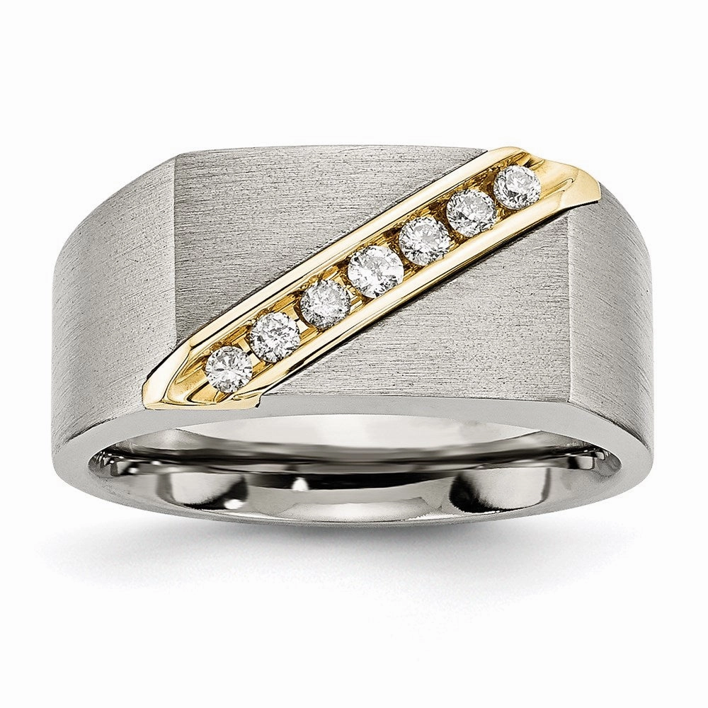 Titanium/14K Brushed Diamond Ring | TB435A
