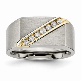 Titanium/14K Brushed Diamond Ring | TB435A