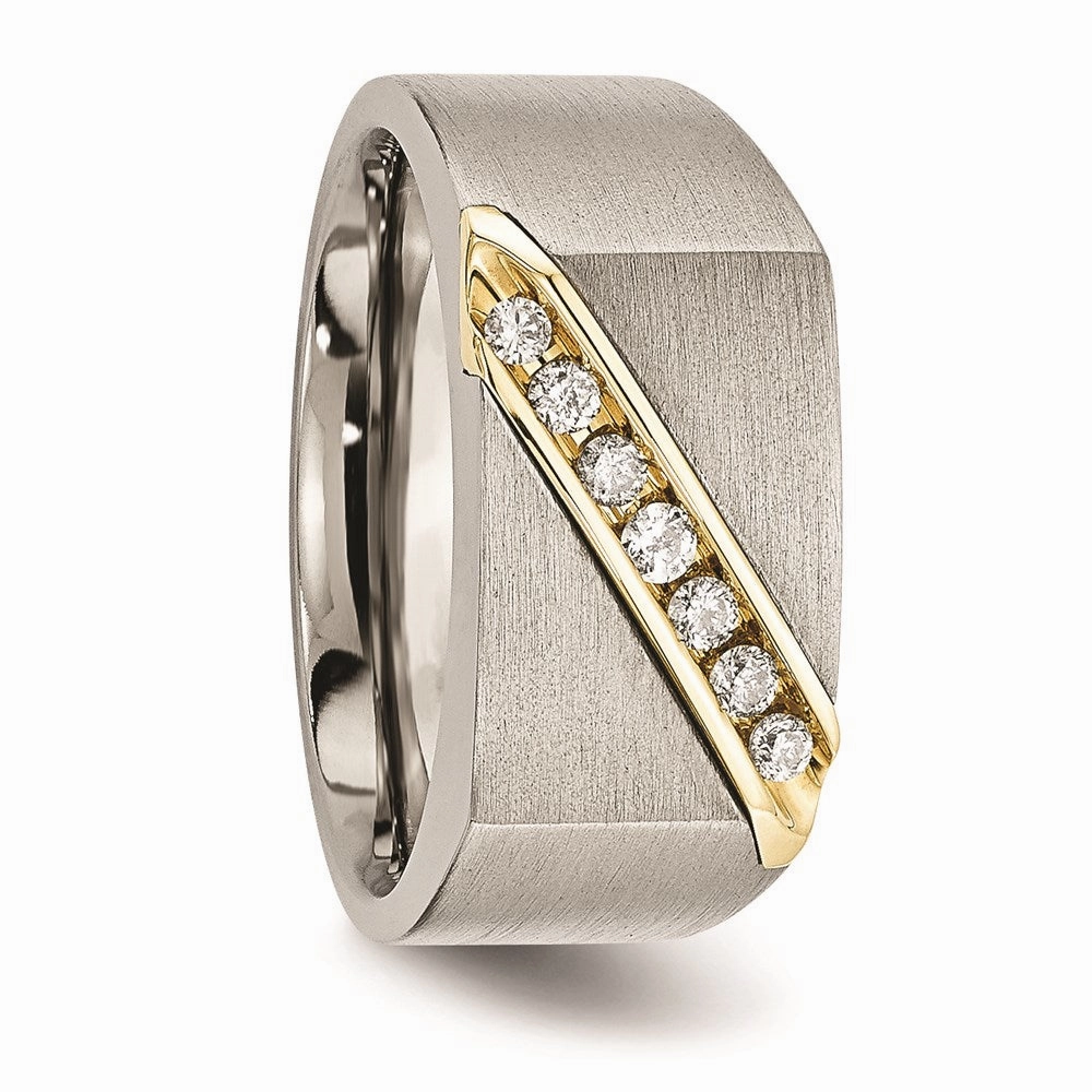 Titanium/14K Brushed Diamond Ring | TB435A