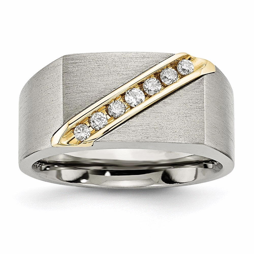 Titanium/14K Brushed Diamond Ring | TB435A