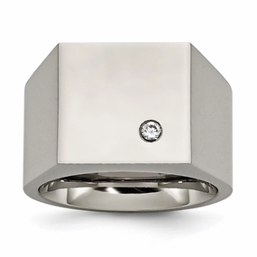 Titanium Polished CZ Signet Ring | TB426