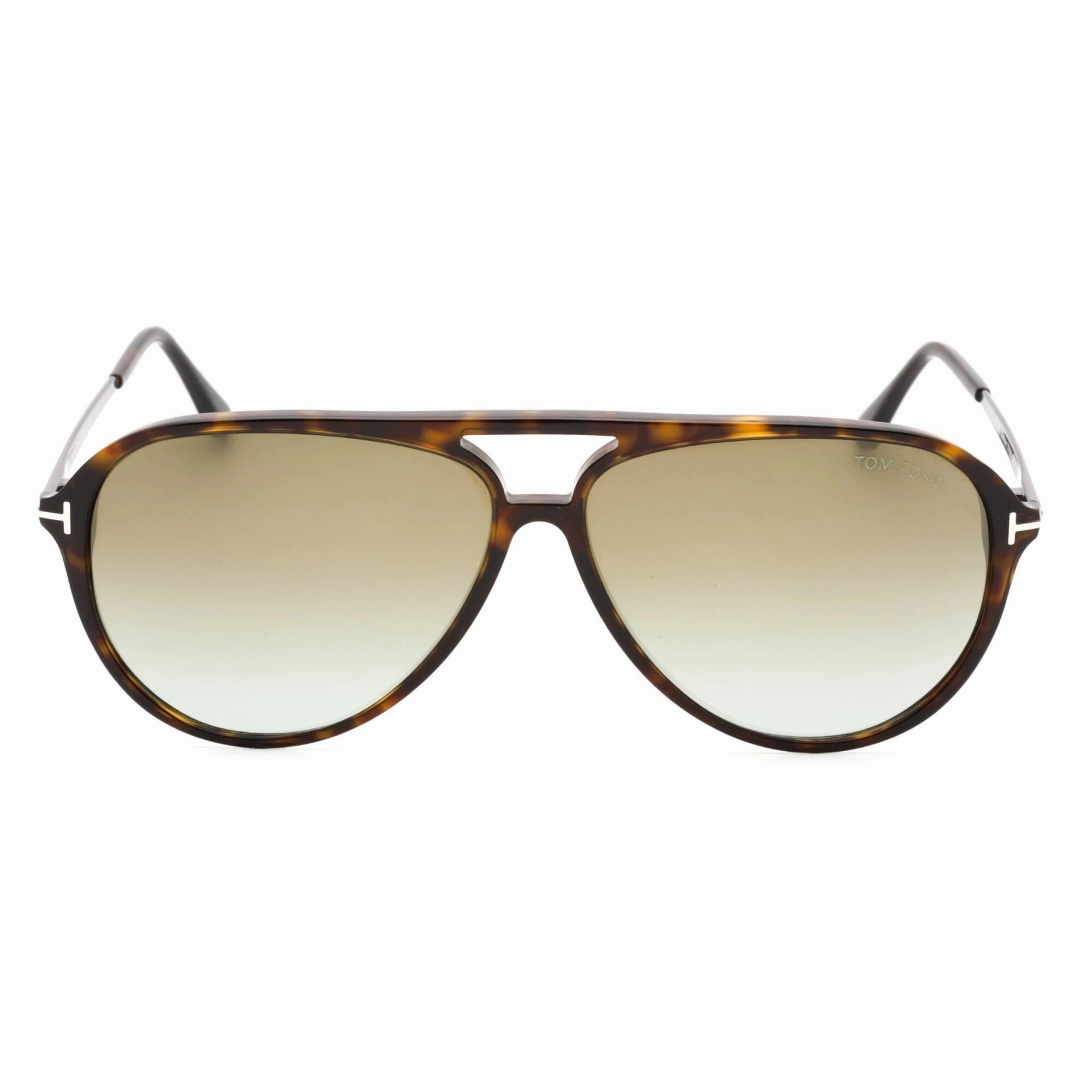 Tom Ford Men's Sunglasses - Dark Havana Aviator Full Rim Frame Green Lens | FT0909 52Q
